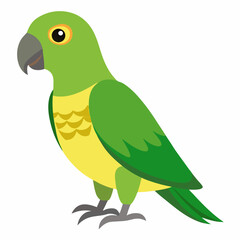 Obraz premium cartoon bird Amazon parrot green yellow color .Colorful exotic parrot. Isolated on white background. Side view. Vector illustration. 