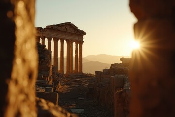 Fototapeta premium Ancient Ruins Sunrise Through Rock Crevice