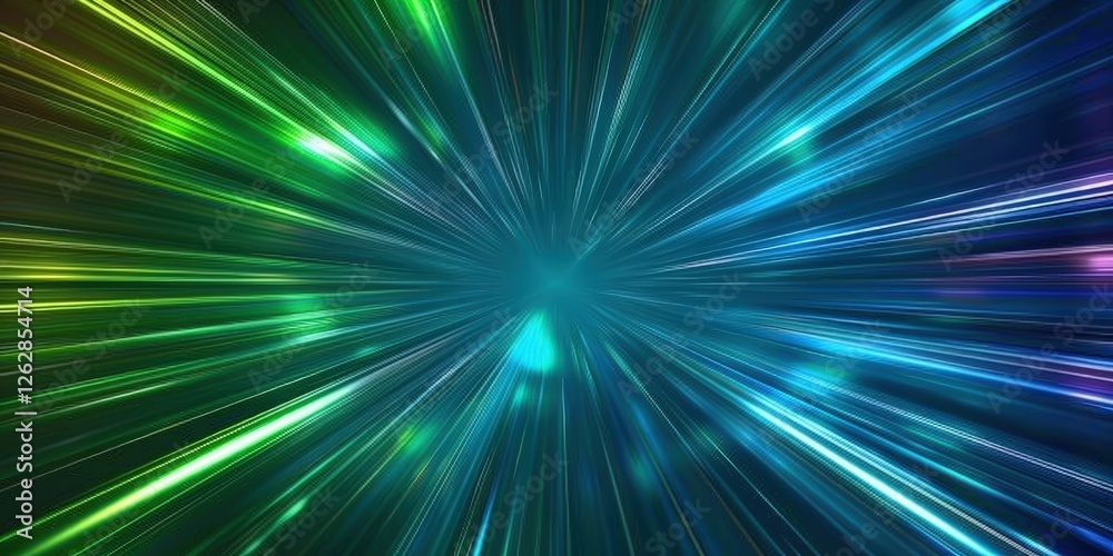 Poster a vibrant explosion of colorful light beams radiating from a central point, creating a dynamic and e