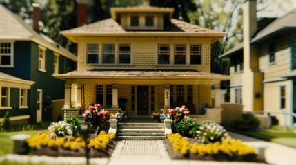 Fototapeta premium view of the house decorated with flower plants