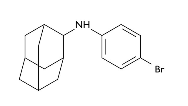 bromantane molecule, structural chemical formula, ball-and-stick model, isolated image cns stimulant