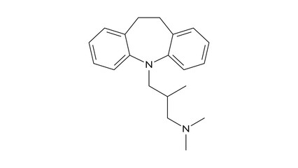 Fototapeta premium trimipramine molecule, structural chemical formula, ball-and-stick model, isolated image antidepressant