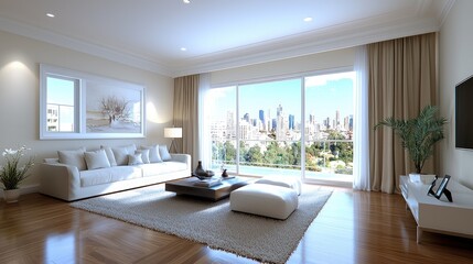 Obraz premium Modern Apartment Living Room with City View
