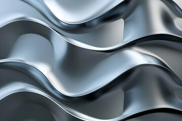 Abstract metallic waves creating a dynamic flow, showcasing light reflections and shadows