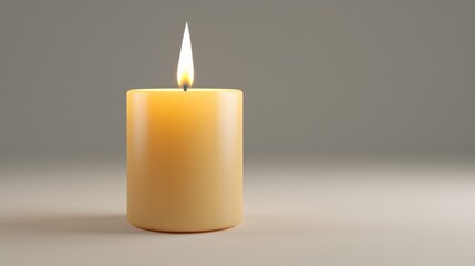 Elegant Yellow Candle with Flickering Flame on Neutral Background