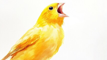 Yellow canary singing, isolated white background, nature, pet