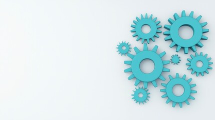 Turquoise Gears Arrangement on Clean Background for Industrial Themes