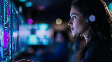 Monitoring cybersecurity breaches command center technology digital environment close-up view data protection strategy