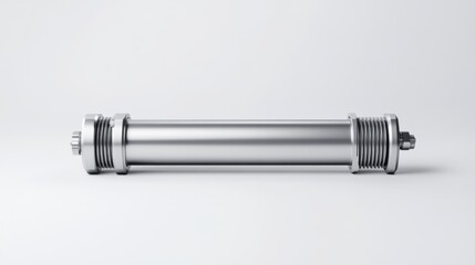 Sleek metallic industrial cylinder with threaded ends on a minimalistic light background for engineering concepts