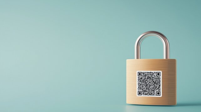 Secure Padlock with QR Code on a Soft Blue Background