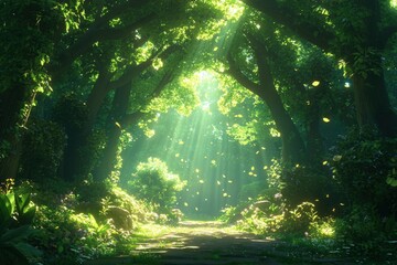 Obraz premium Sunlight Path Through Lush Forest