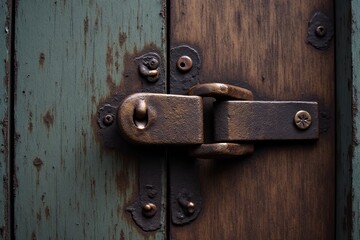 Close-Up View of Vintage Door Lock on Rustic Wooden Door