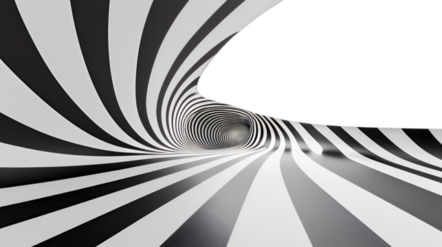a black and white tunnel with stripes and lines PNG image, PNG file, Generative art.