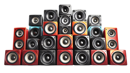 a group of speakers sitting next to each other on a transparent background, PNG image, PNG file, Generative art.