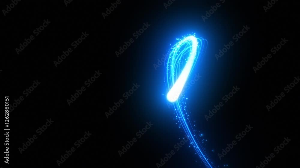 Wall mural beautiful light streak blue color flying on black background seamless. abstract neon trail with shim