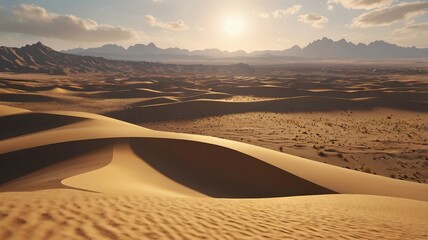 3D Render, Minimalist Desert Landscape with Golden Frame