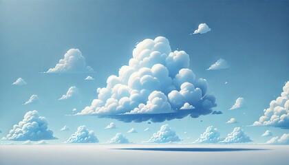 Dreamy Cumulus Clouds in a Clear Blue Sky