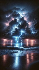 Electrifying Ocean Storm with Striking Lightning