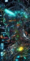 Futuristic Cybernetic Female with Neon Lights and Circuitry Details