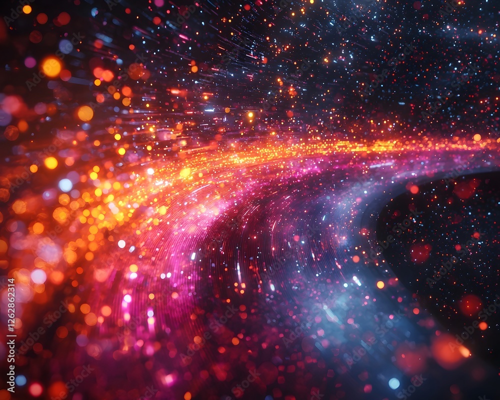 Poster surreal quantum computing concept with vibrant particles and glowing data streams