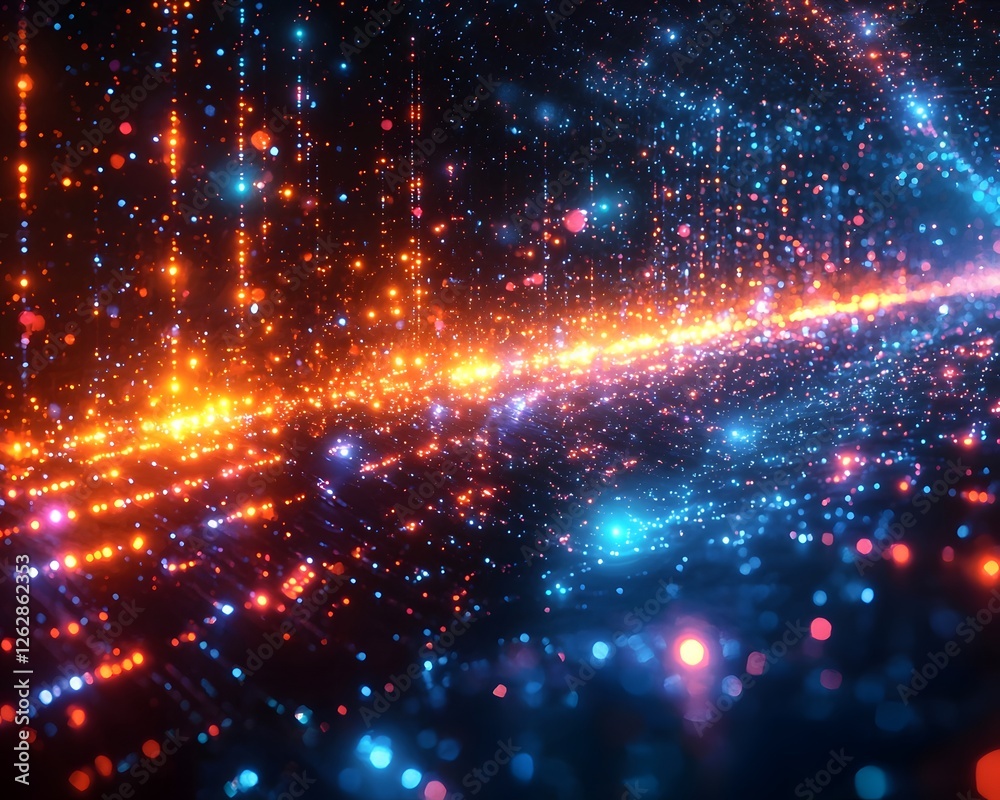 Poster surreal quantum processing unit with glowing data streams and vibrant particles in high tech environ