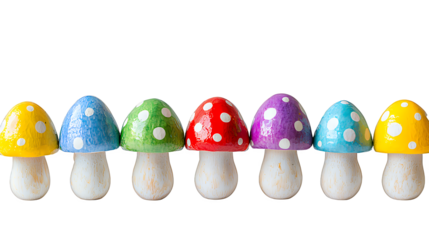 colorful painted eggs in a line on a transparent background, PNG image, PNG file, Generative art.