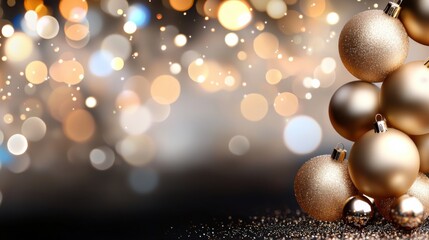Dreamy Golden Bokeh Composition with Glowing Holiday Ornaments  Elegant and luxurious festive background with shimmering sparkling and radiant bokeh lights and