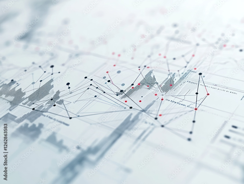 Poster abstract representation of data analytics with dynamic graphs and charts illustrating market trends 