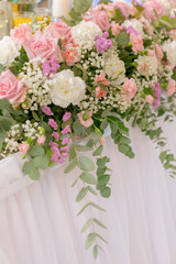 Wedding flowers, flower decorations at wedding reception, fresh flowers