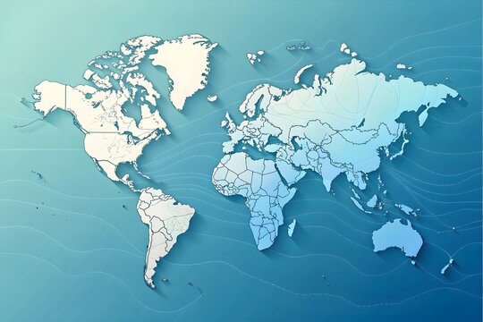 Detailed World Map with Soft Blue Background and Subtle Waves