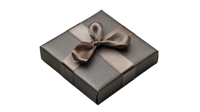 a silver box with a bow on a transparent background, PNG image, PNG file, Generative art.