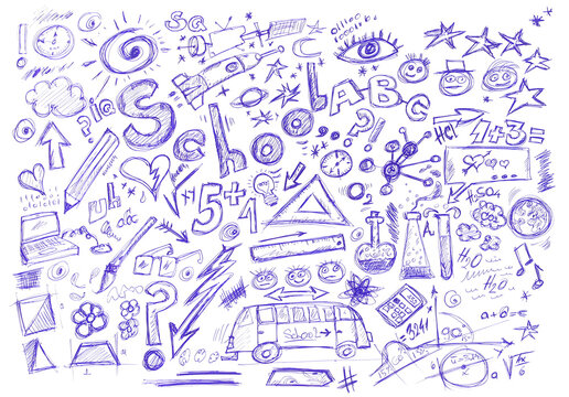  Doodle school hand draw ballpoint pen, isolated on white