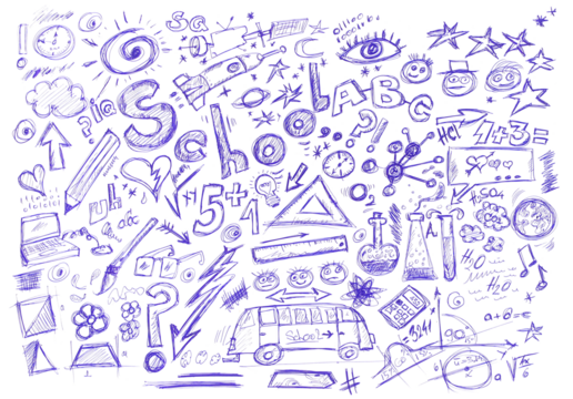  Doodle school hand draw ballpoint pen, isolated on white