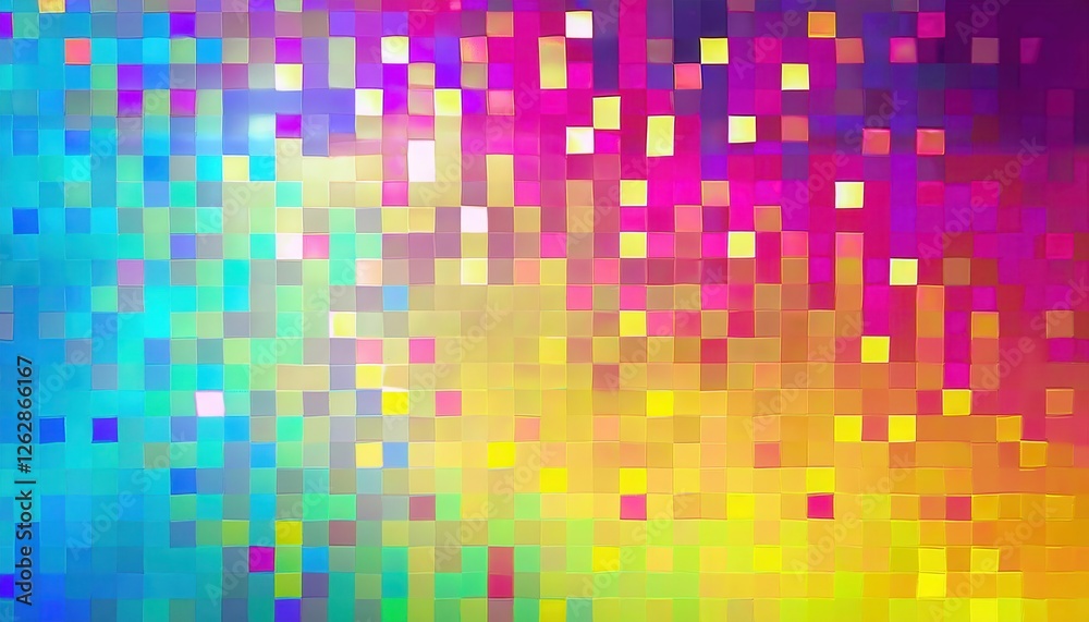 Poster vibrant pixelated holographic gradient background for digital design and creative projects with irid