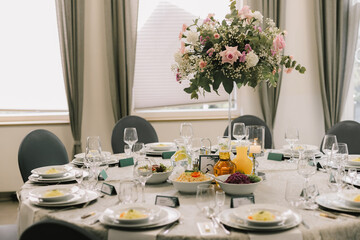 Wedding flowers, flower decorations at wedding reception, fresh flowers