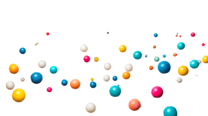 many colored balls and balloons floating in the air against a transparent background, PNG image, PNG file, Generative art.