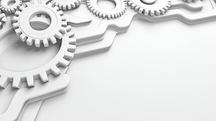 Complex White Gears Interlocking on White Background
