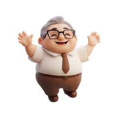 Happy cartoon character with glasses and tie, expressing joy and excitement