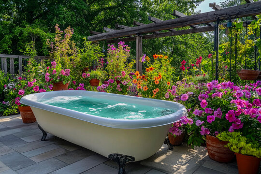 Relaxing in a flower paradise. Generative AI - Powered by Adobe