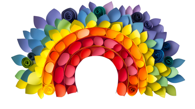 a colorful dragon made out of flowers in the colors of the rainbow PNG image, PNG file, Generative art.