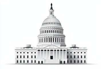 Capitol building with a prominent dome and classical architecture on a white background.