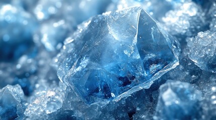 Obraz premium Close-up of translucent blue ice crystals.