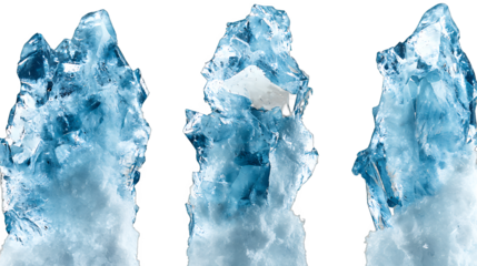 a set of blue ice crystals on a transparent background, PNG image, PNG file, Generative art.