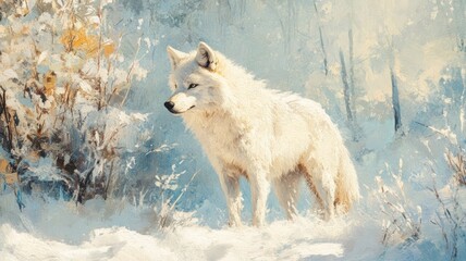 Obraz premium Majestic Arctic Wolf in Snowy Winter Forest