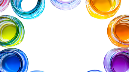 colorful bottles or jars of different colors painted in a circle on a transparent background, PNG image, PNG file, Generative art.