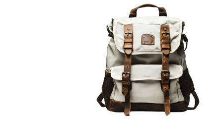 a white backpack on a transparent background, PNG image, PNG file, Generative art.