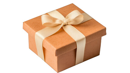 Obraz premium a brown gift box wrapped in gold with a white ribbon PNG image, PNG file, Generative art.