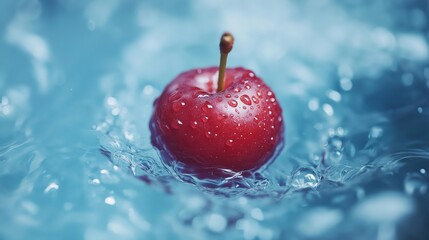 Red Cherry In Water Splash Close Up
