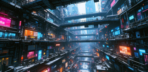 Fototapeta premium anime wallpaper cyberpunk environment illustration background