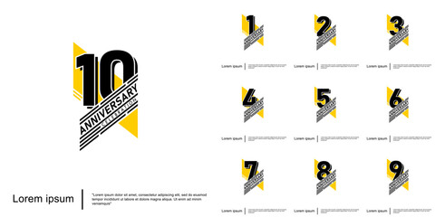 Set of 1-10th years anniversary celebration emblem. anniversary logo isolated with geometric badge on white background. vector illustration template design for web, flyers, poster, greeting card